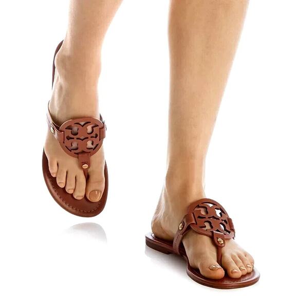Tory Burch Miller Leather Thong Sandals Brown Flat Flip Flops Women's Size 7.5 M - Picture 2 of 14